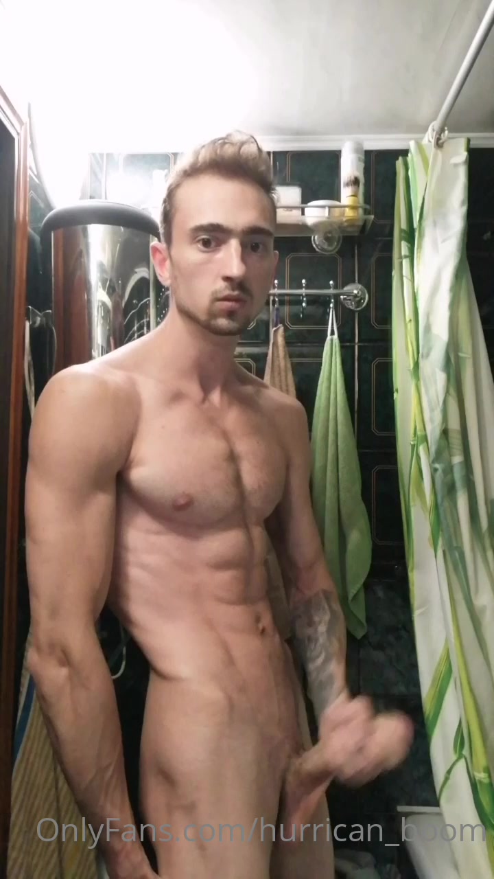 Stroking my big cock while showing off my muscular body